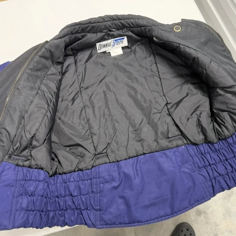 Vintage Downhill Racer Ski Jacket Blue‎ Belted 90s Winter Coat womans S